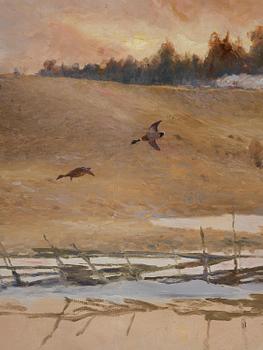 Bruno Liljefors, Wild geese in a twilight landscape.