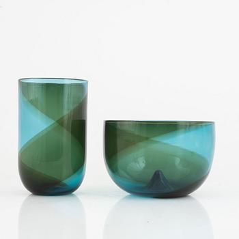 Tapio Wirkkala, bowl and vase, glass, Venini, Murano, Italy.