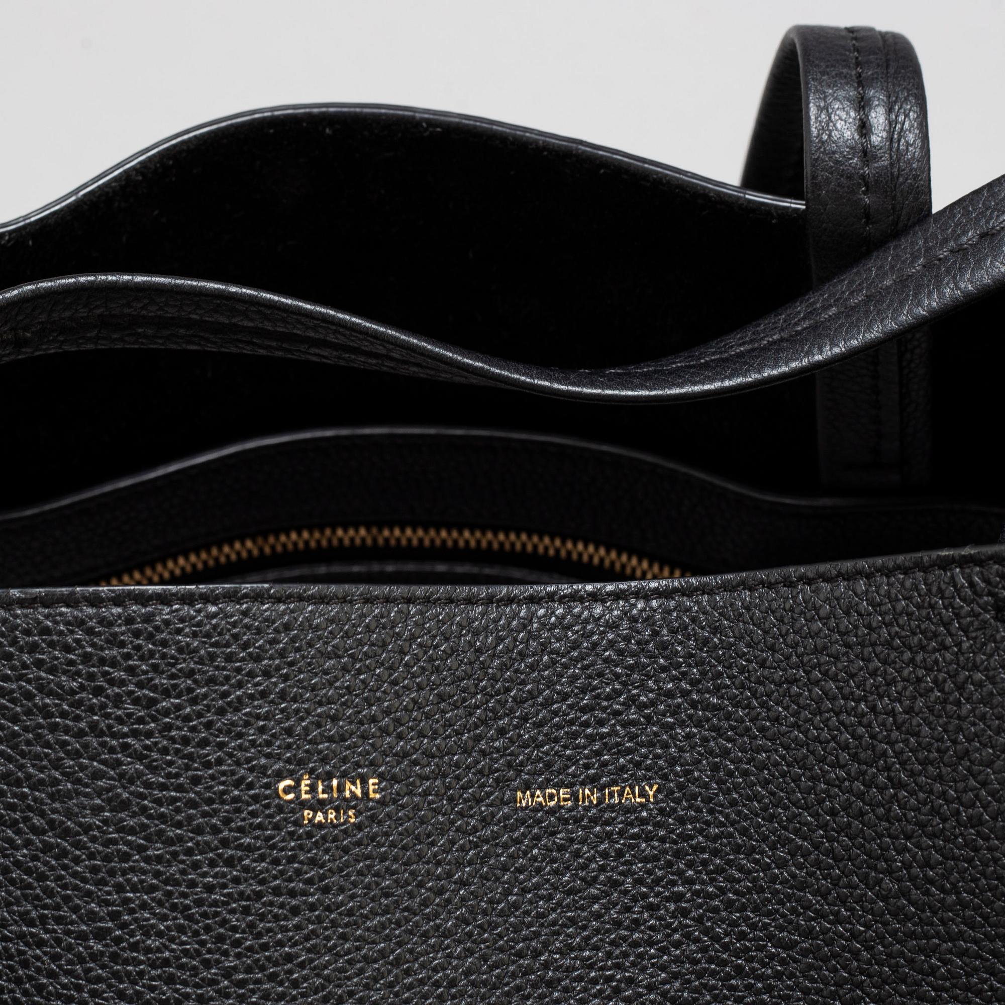 CÉLINE, a black calf leather 'Cabas Phantom' tote bag.