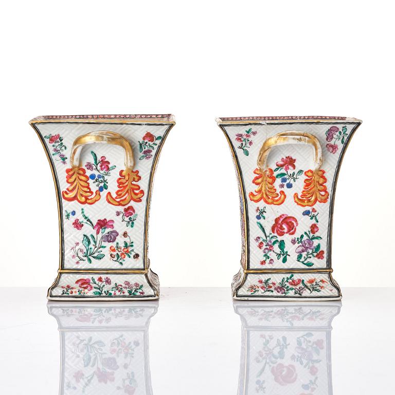A pair of famille rose tulip vases, Qing dynasty, Qianlong (1736-95).