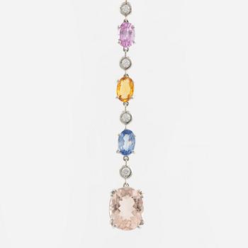 Multi coloured sapphire, morganite and brilliant cut diamond necklace.
