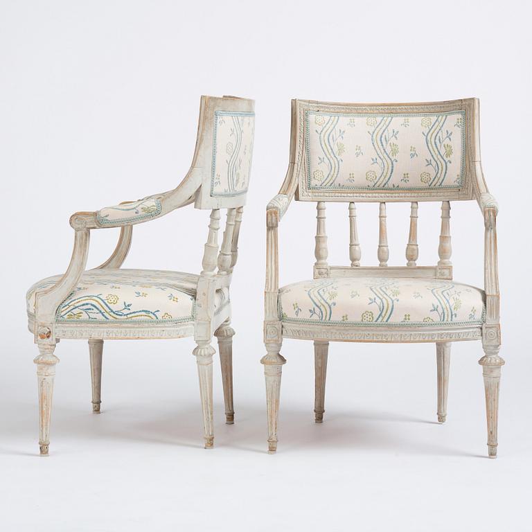 A pair of Gustavian armchairs by M Lundberg.