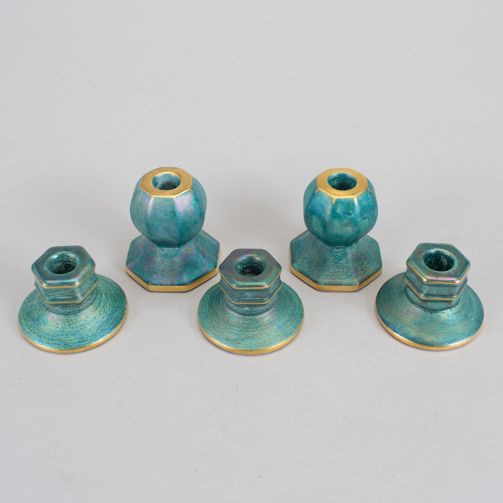 JOSEF EKBERG, ljusstakar 2+3 st, flintgods, Gustavsberg, 1920-/30-tal.