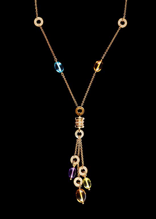 COLLIER, Bulgari, 'B. Zero1', guld med citrin, peridot, ametist, blå topas och briljantslipade diamanter, tot. ca 1.80 ct.
