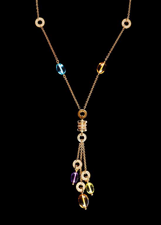 A Bulgari 'B zero1' precious stones and diamond necklace, tot. app. 1.80 cts.