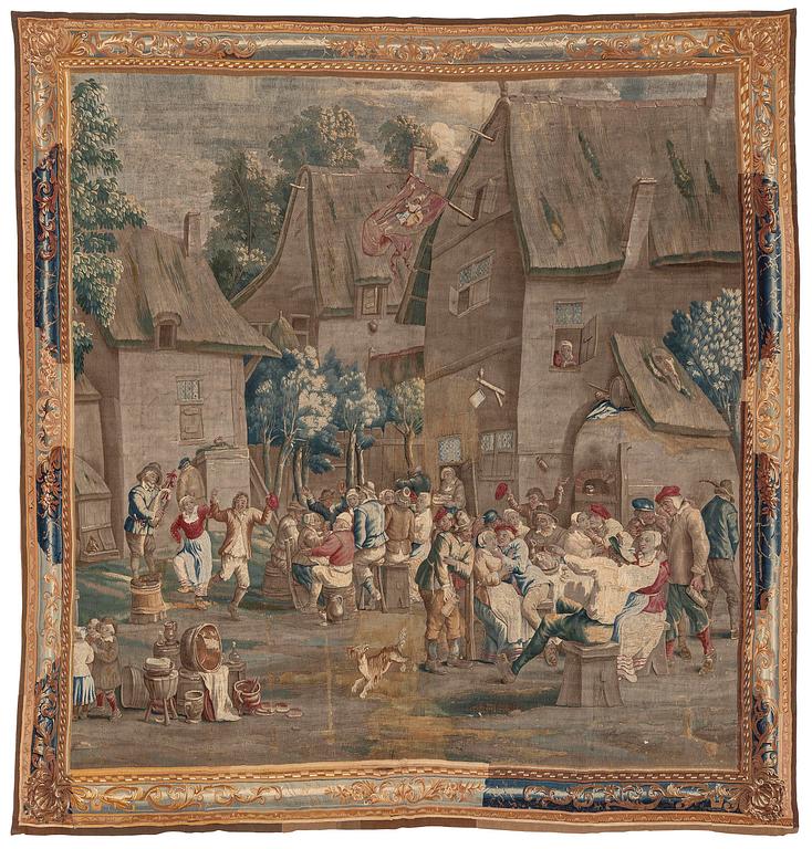 Jacob van der Borcht, vävd tapet, "Kermess", ca 345 x 332 cm, Bryssel, Flanderna, efter förlaga av David Teniers d.y.omkring år 1700.