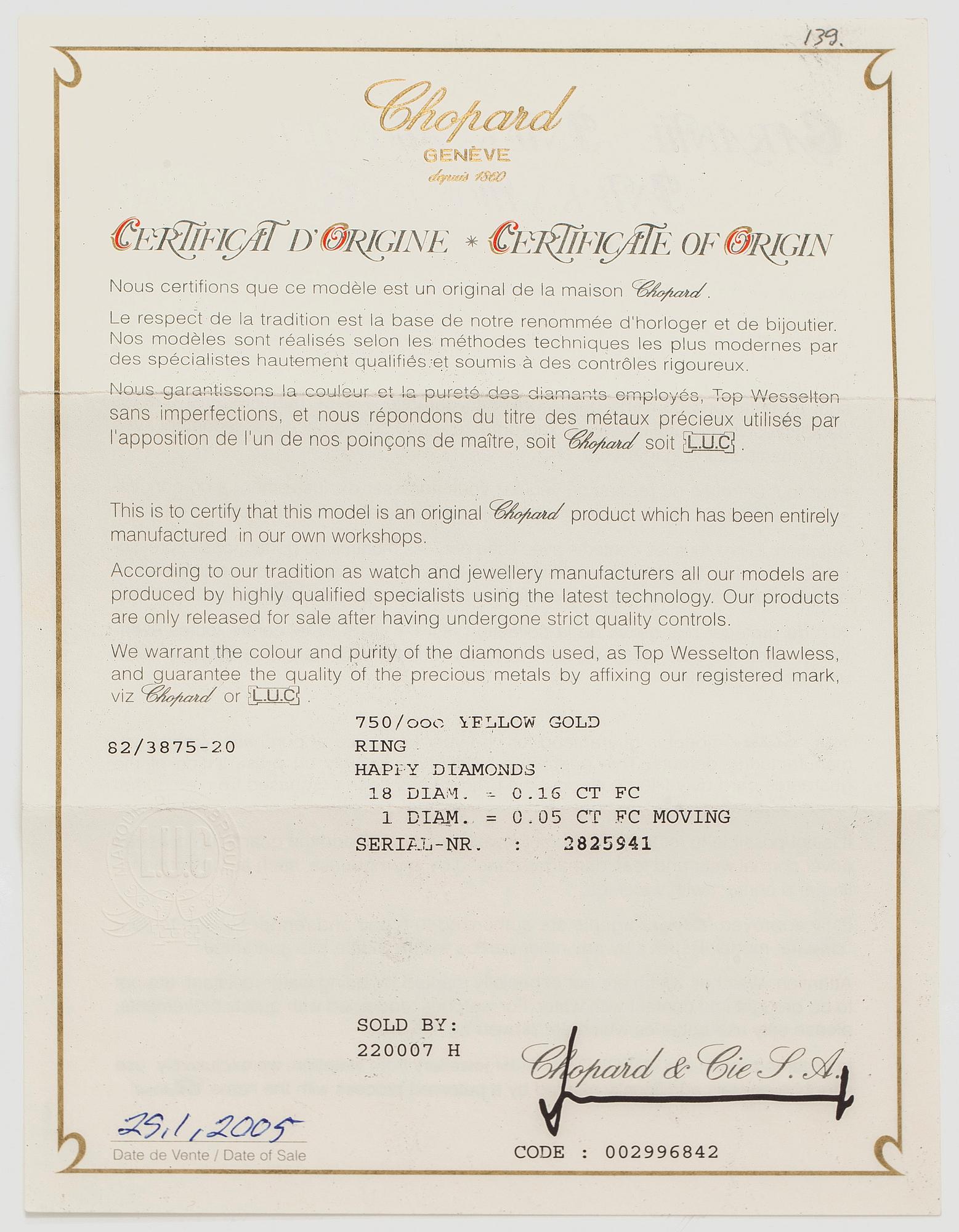 Chopard, Happy Diamonds, ring, briljantslipade diamanter, 18K guld.