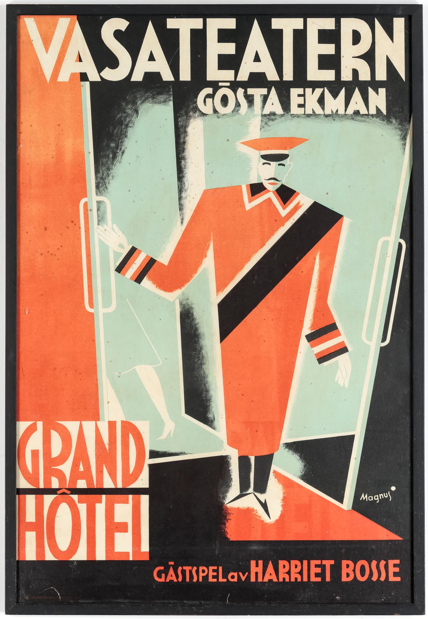 AFFISCH, "Grand Hotel, Vasa Teatern", 1930-tal.