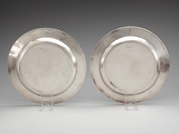 A pair of German 19th century silver plates, marked Breymann, Dresden 1825.