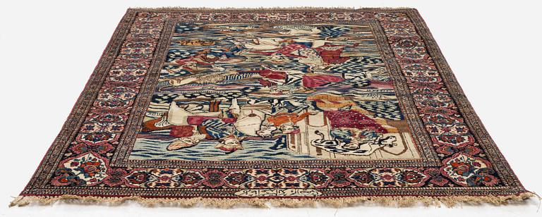 A pictoral Kashan rug, Central Persia, Souf, c. 201 x 142 cm.