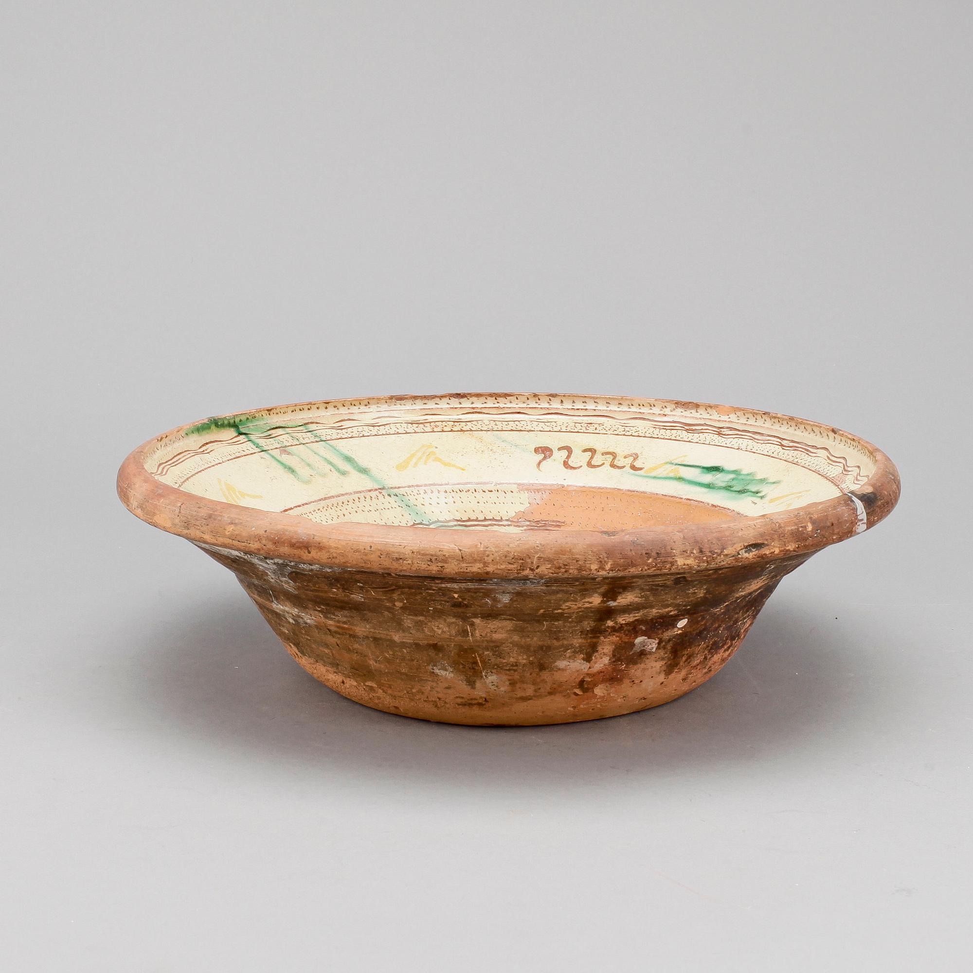 SKÅLFAT. Lergods. Allmoge, enligt uppgift Hälsingland, 1800-tal.