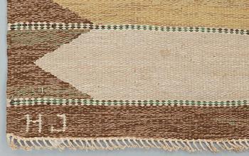 CARPET. Flat weave (Rölakan). 246 x 171,5 cm. Signed HJ KH.