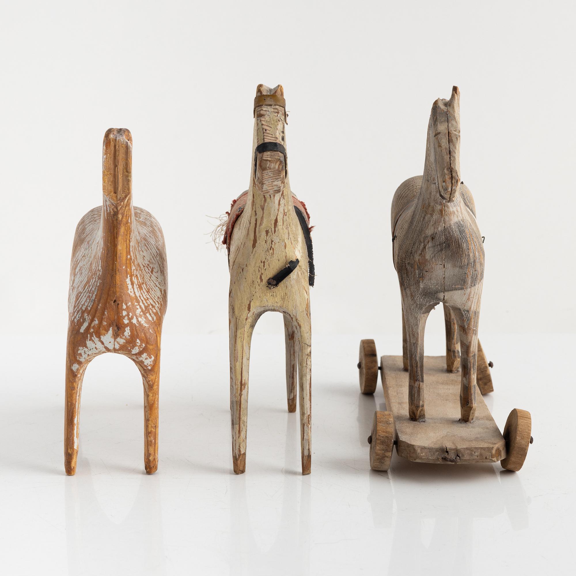 Three Swedish Wooden Horses, 19-20th century.