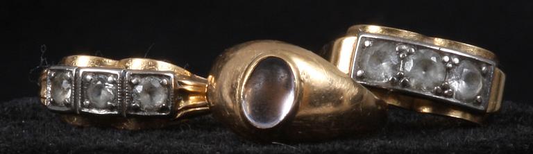 RINGAR, 3 st, 18 K guld, 1900-tal.