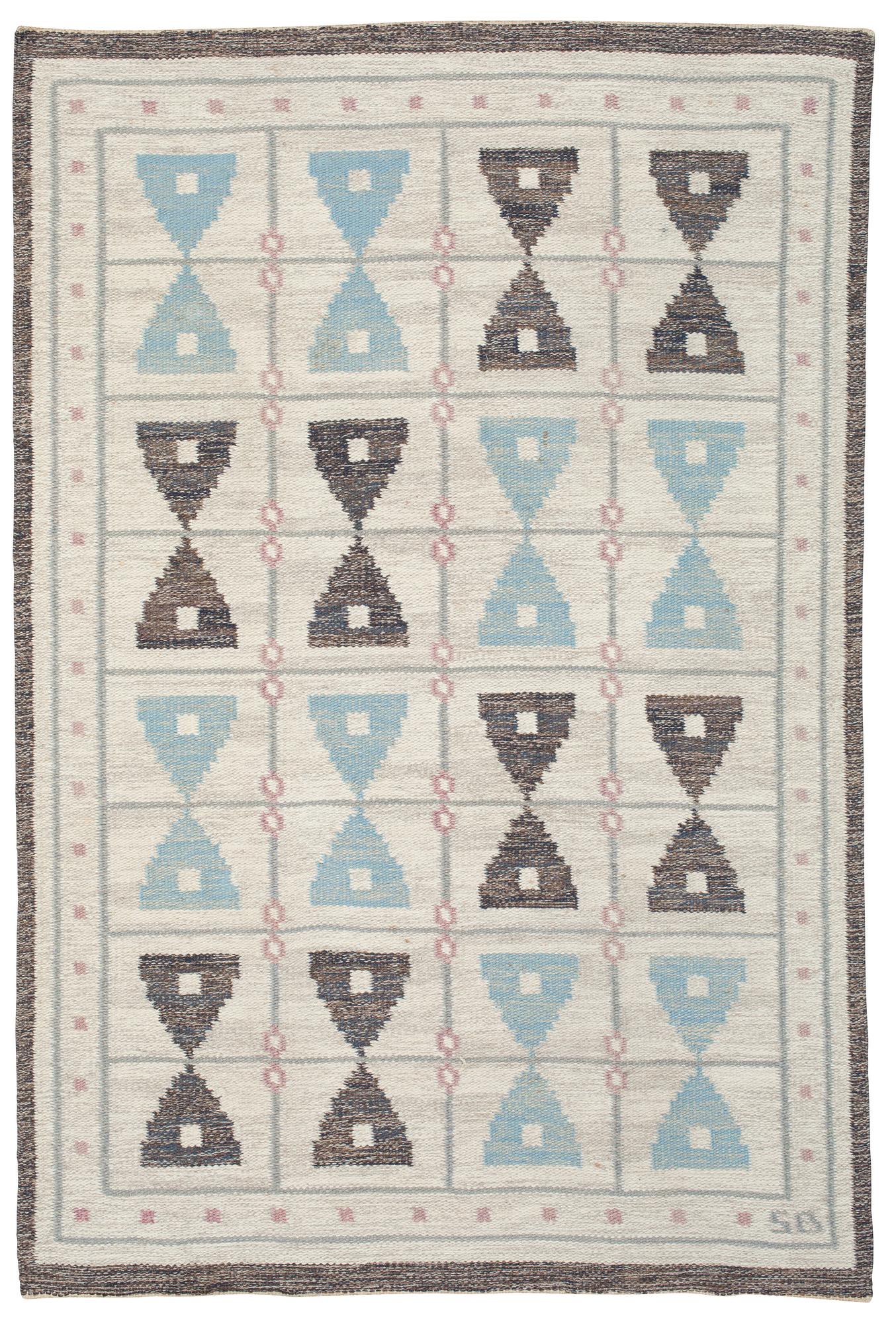 CARPET. "Timglas". Flat weave. 203 x 137 cm. Signed SB.