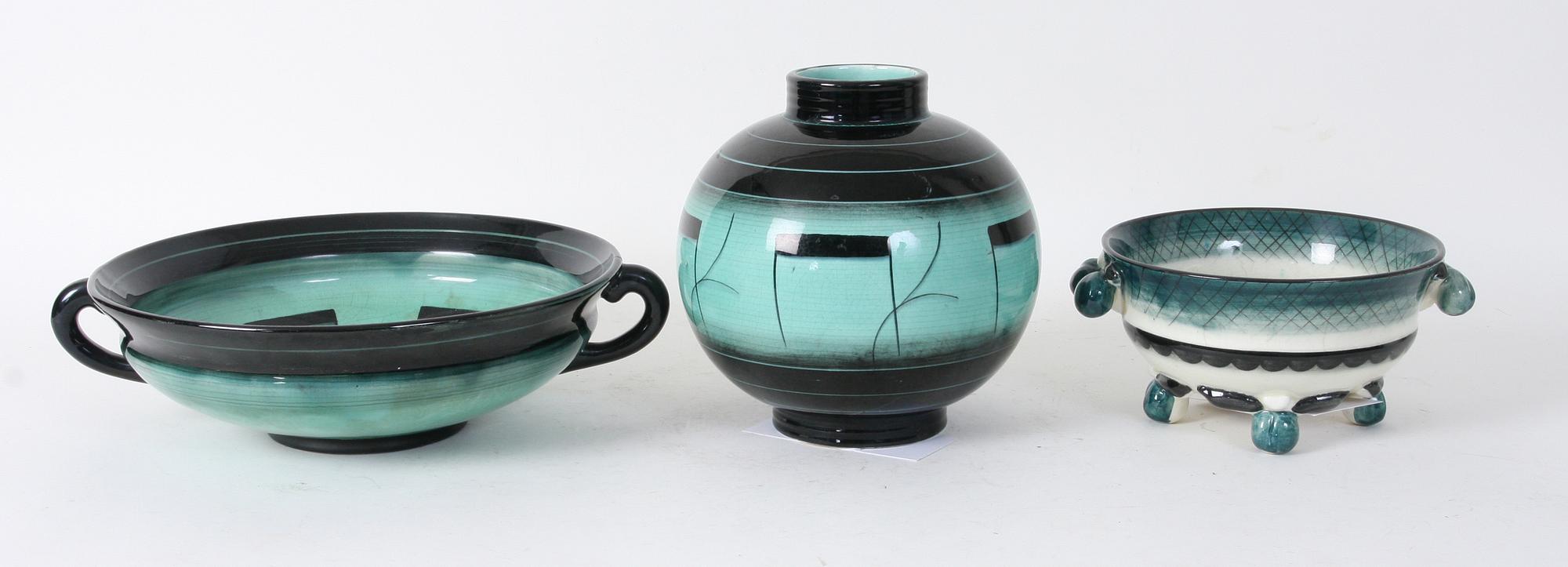 SKÅLAR, 2 st samt URNA, flintgods, Ilse Claesson, Rörstrand.