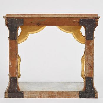 A late Gustavian giltwood console in the manner of J. Frisk, Stockholm, early 19th century.