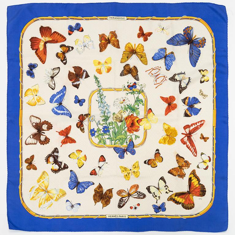 Hermès, three silk scarves.