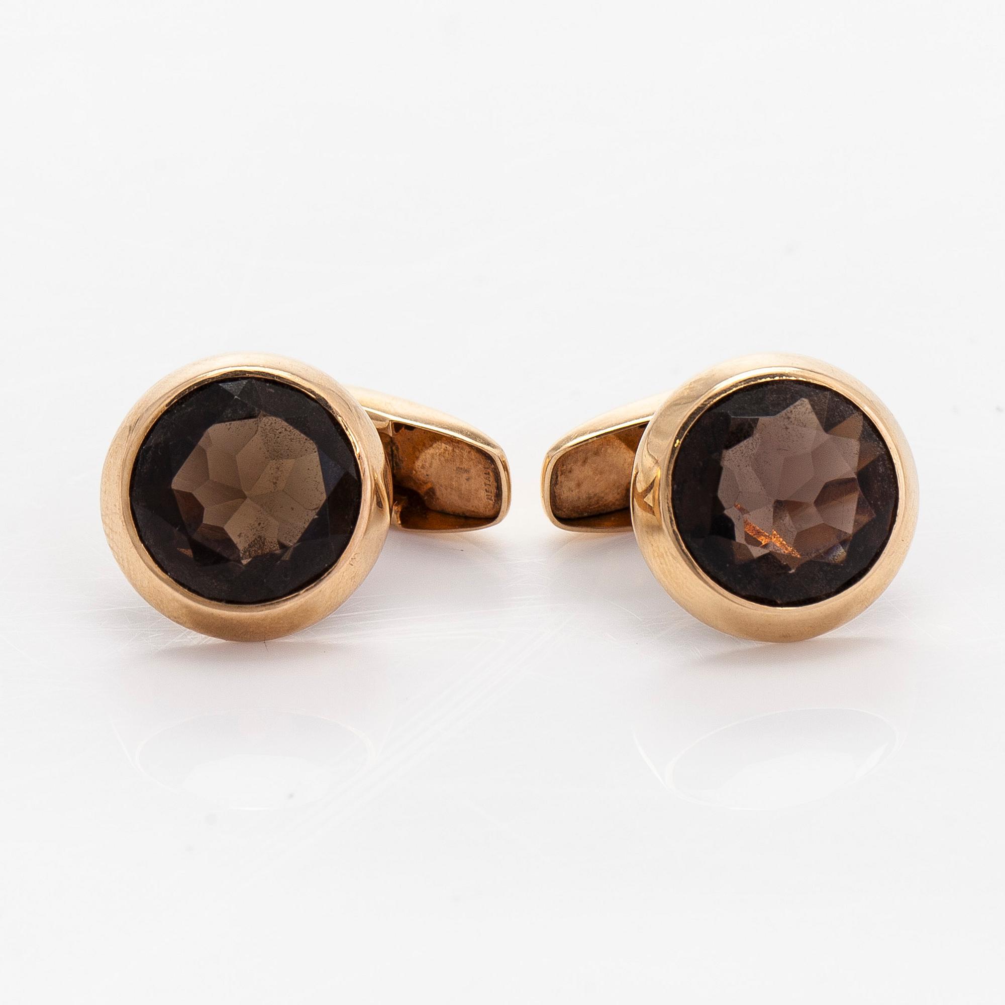 Manschettknappar, fasettslipad rökkvarts, 14K guld. Martti Viikinniemi, 1970.