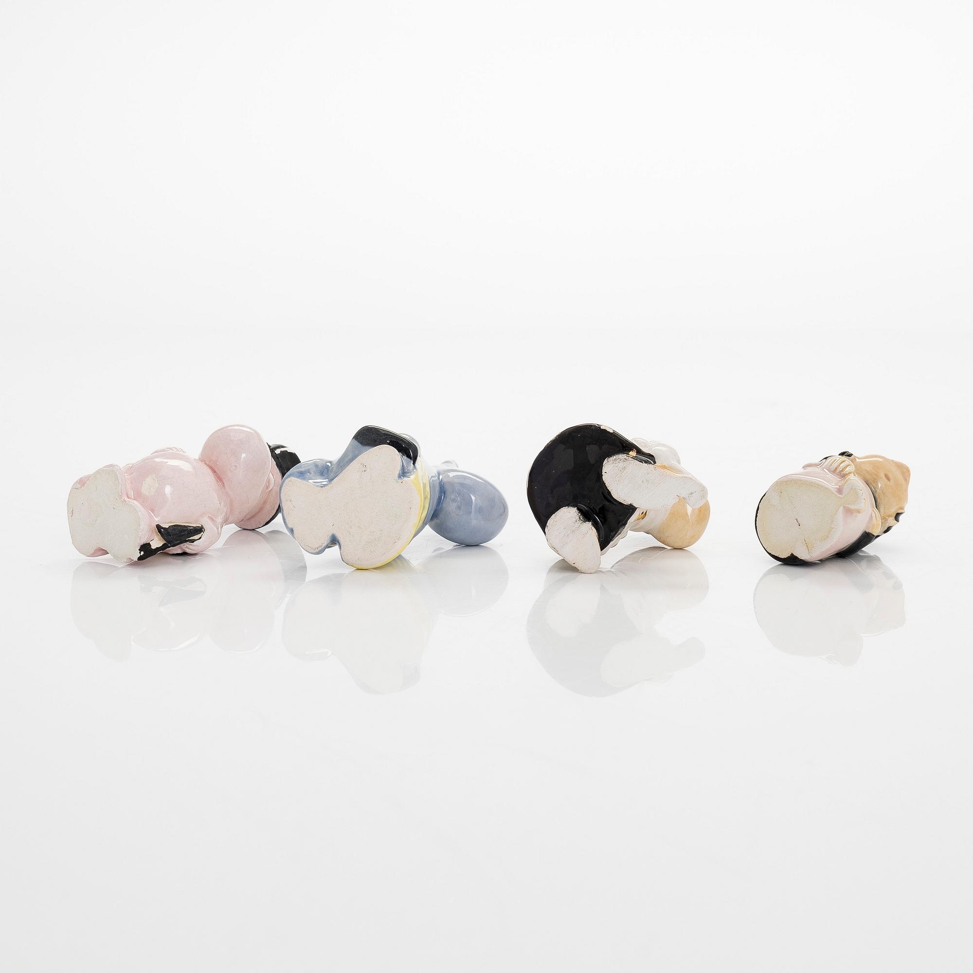 Leo Tykkyläinen, Muumi-figuriineja, 4 kpl, keramiikka, 1950-luku.