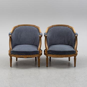 A pair of armchairs, Louis XVI-style, first half of the 20th century.