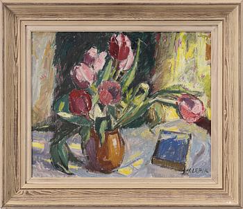 Hugo Lepik, Floral still life with a book.