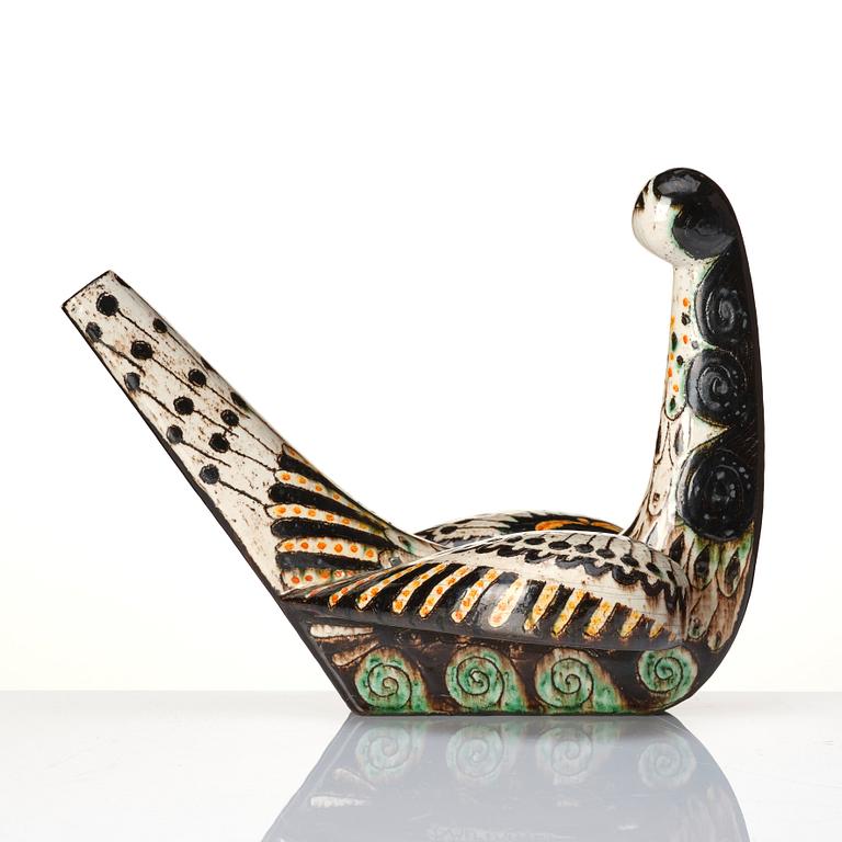 Birger Kaipiainen, a glazed ceramic sculpture of a bird, Rörstrand, Sweden 1950s.