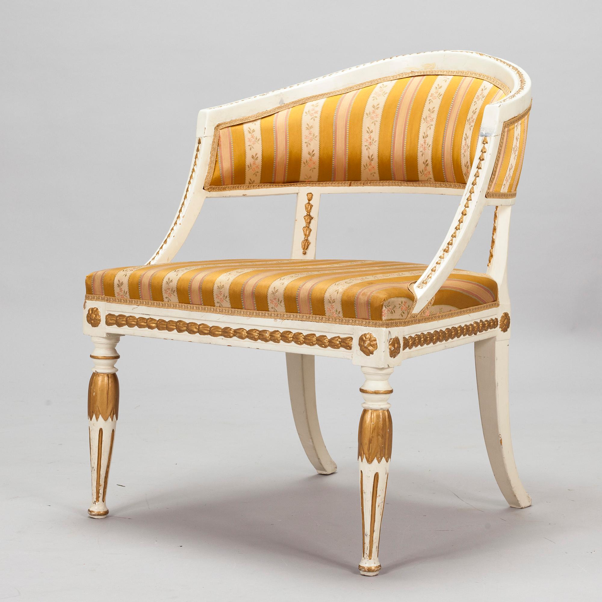A late Gustavian style armchair, circa 1830.