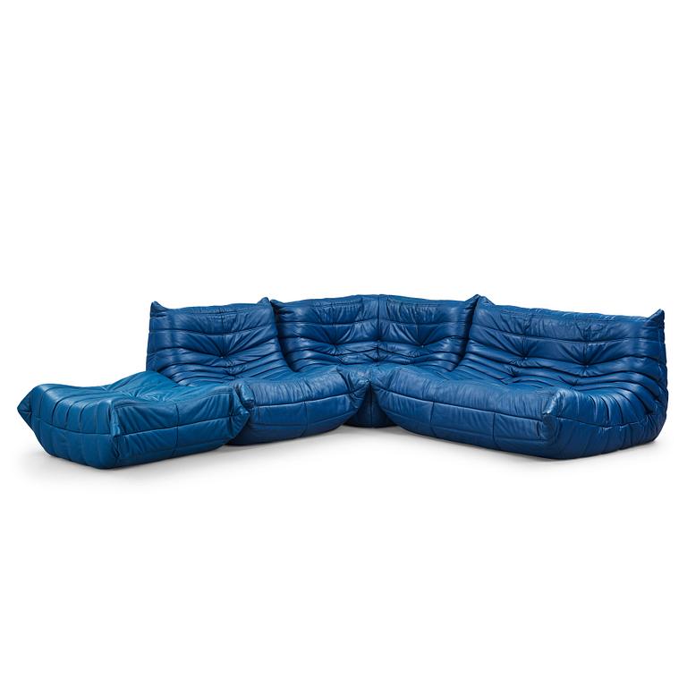 Michel Ducaroy, a blue leather 'Togo' sofa, Ligne Roset, France, presumably 1980s.