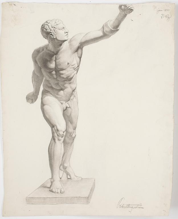 ROBERT THEGERSTRÖM, blyertsteckningar 2 stycken. Signerade och daterade -77 respektive 1880.