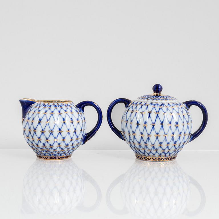 A 32-piece 'Cobalt Net' porcelain coffee service, Lomonosov, Soviet Union.