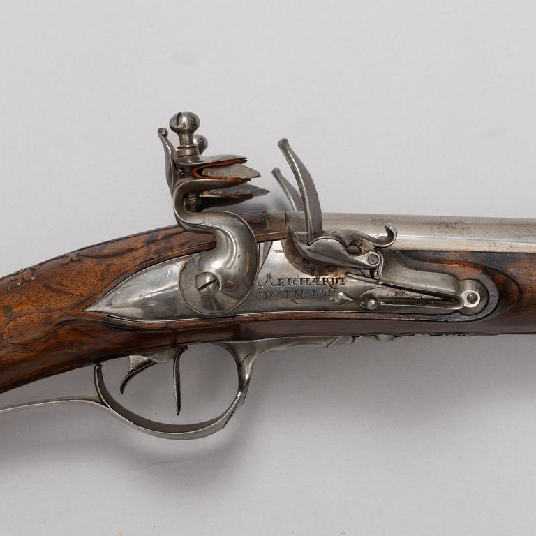 Flintlock rifle, double-barrelled, Johan Reichardt, Stockholm (c. 1730-1806), second half of the 18th century.