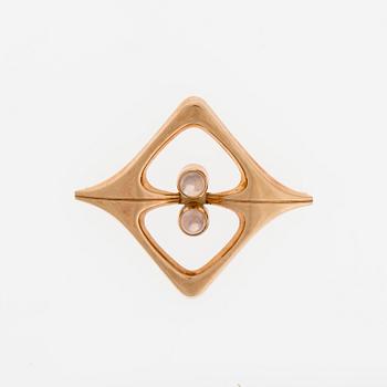 BROSCH, 14K guld, cabochonslipade rosenkvartser. Kupittaan Kulta 1960.