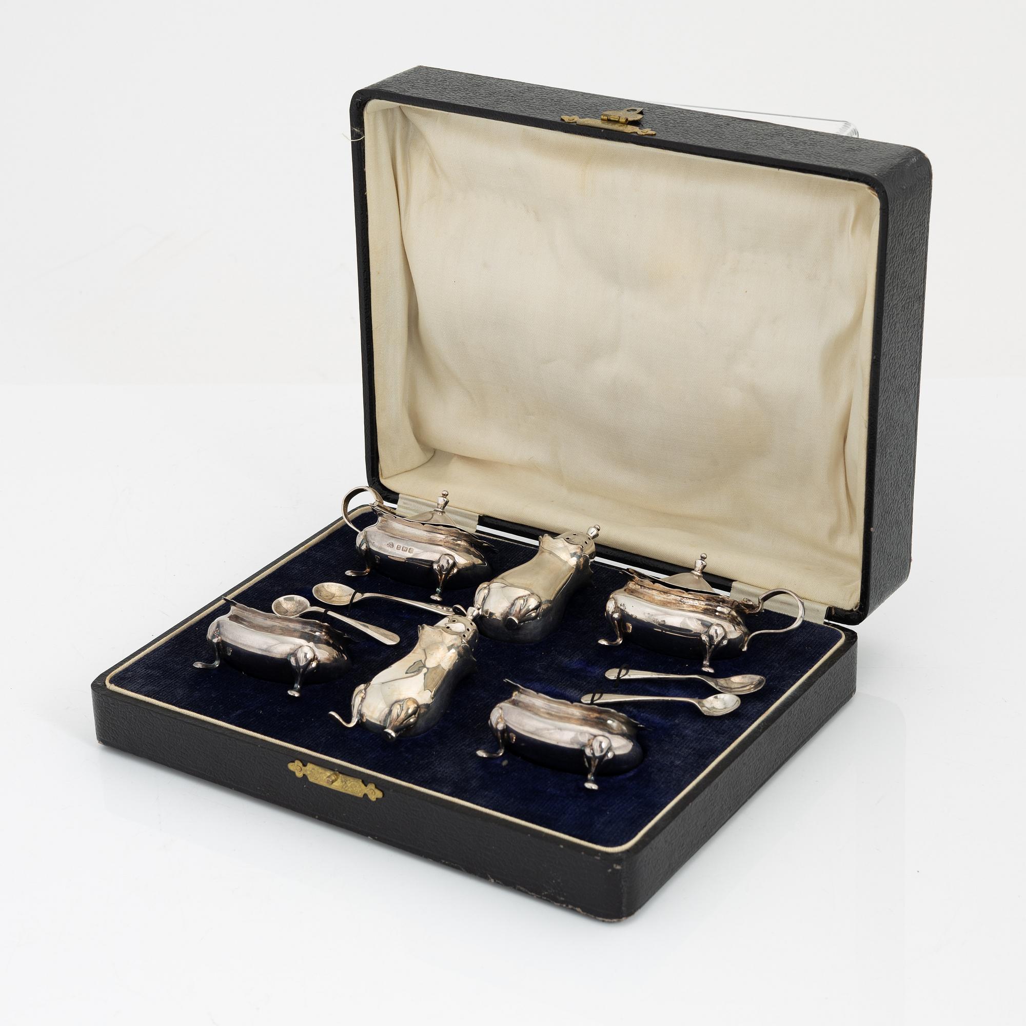 Adie Brothers Ltd, a silver cruet set in box, Birmingham 1924.