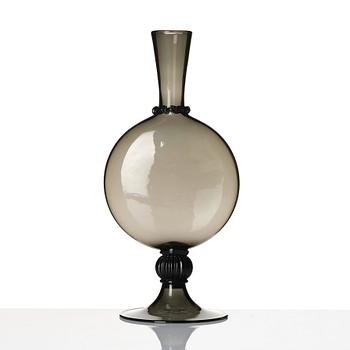 Vittorio Zecchin, a smoke coloured "Soffiato" glass vase, model 1465, Venini, Murano, Italy, 1920s.