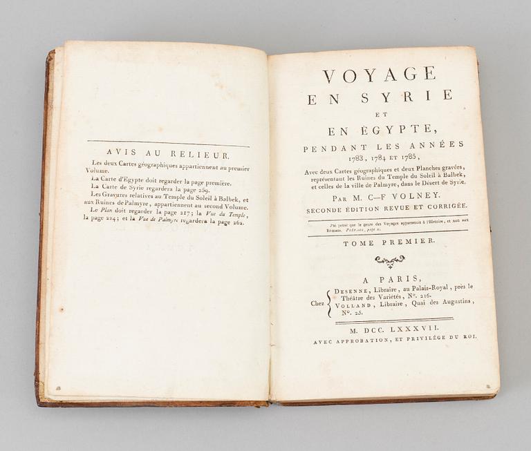 A BOOK, Africana, 1787, Constantin François Chasseboeuf, Comte de Volney: Voyage en Syrie et en Egypte.