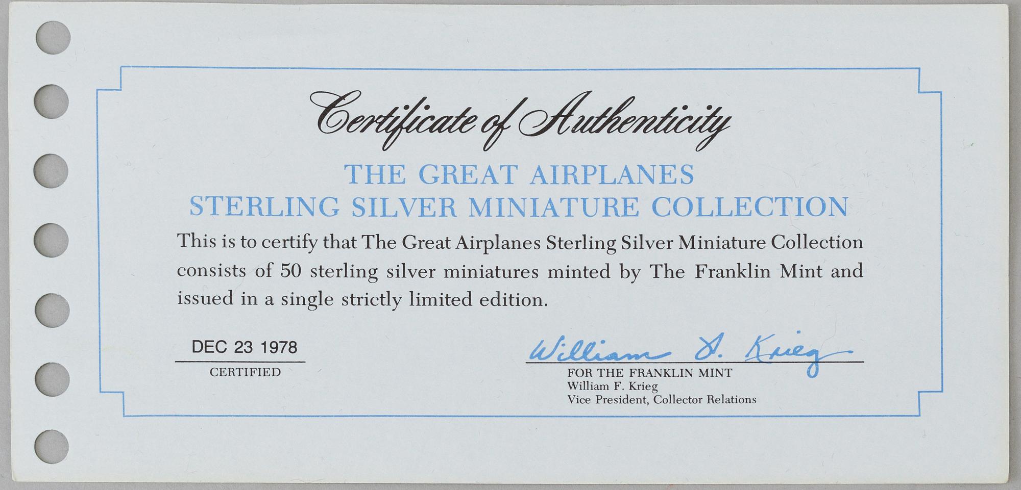 50 silver miniature plaques by Franklin Mint 1978.