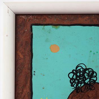 Erik Dietman, mixed media on copper sheet, signed.