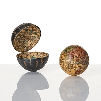 A German 2 ½-inch pocket globe with case by Johann Baptist Homann, Nuremberg, circa 1710.