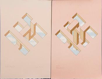 Oscar Reutersvärd, färglitografier fyra st, signerade 46/120 samt EA.