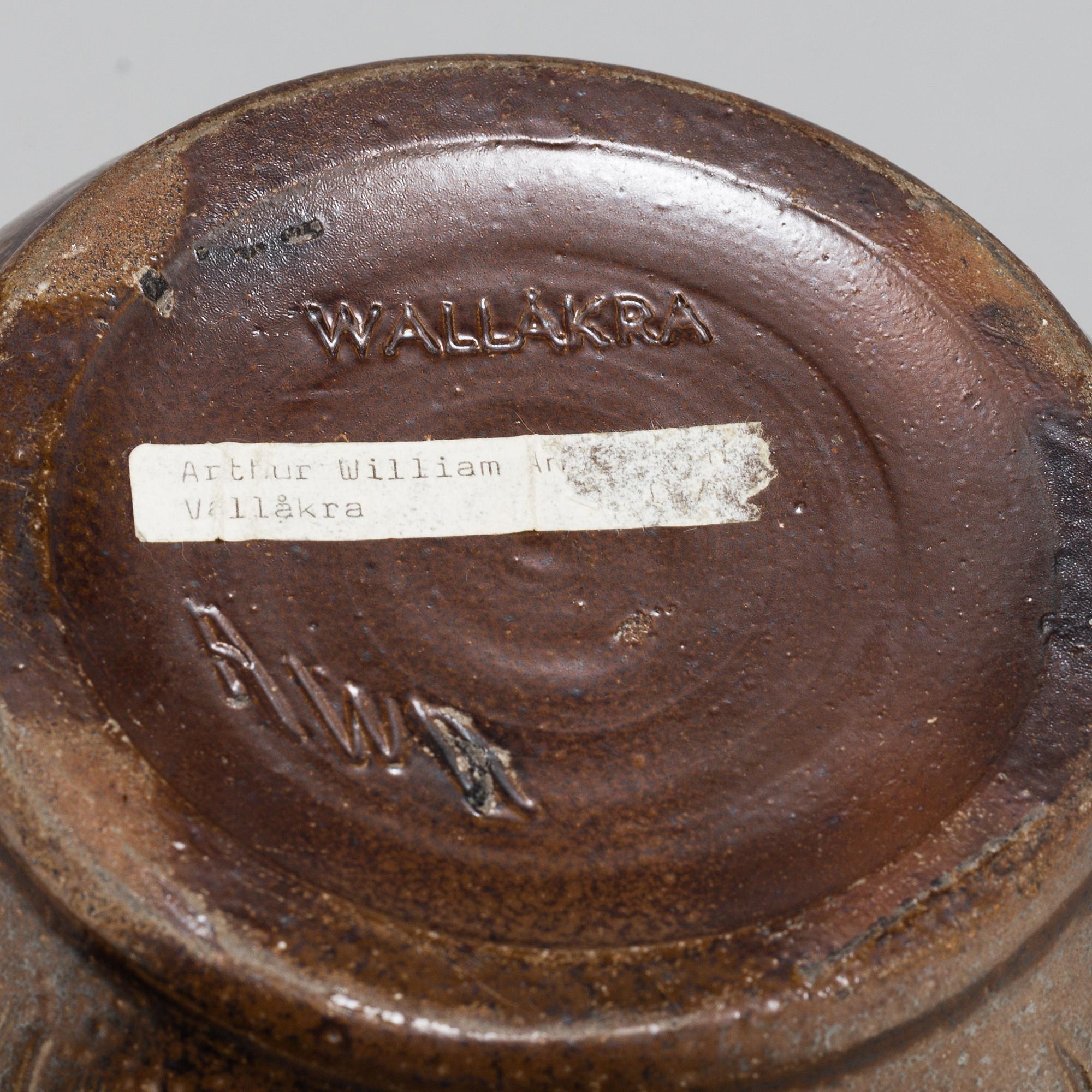 ARTHUR ANDERSSON, vaser, tre stycken, stengods, "Wallåkra", 1960/70-tal.