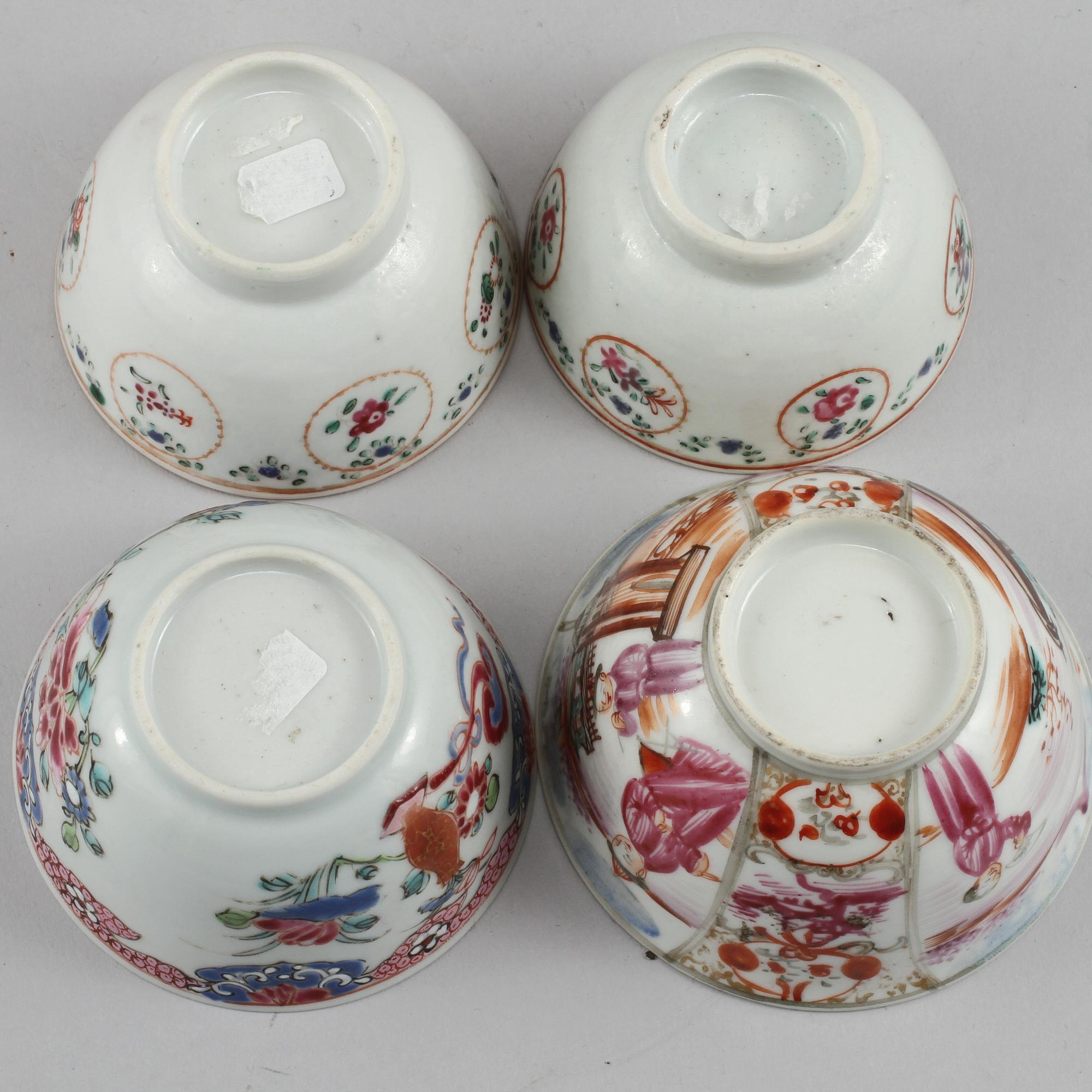 KOPPAR, 10 st samt UNDERFAT, 4 st, porslin, Kina, 1700, 1800 samt 1900-tal.