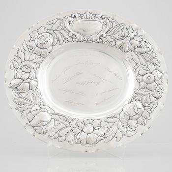 A Swedish silver Baroque style dish, mark of GAB, Stockholm 1936.