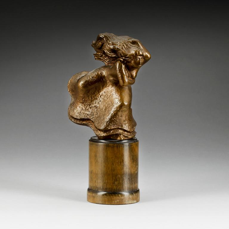 STIG BLOMBERG, skulptur, brons, "Kvinna i blåst", sign SB.