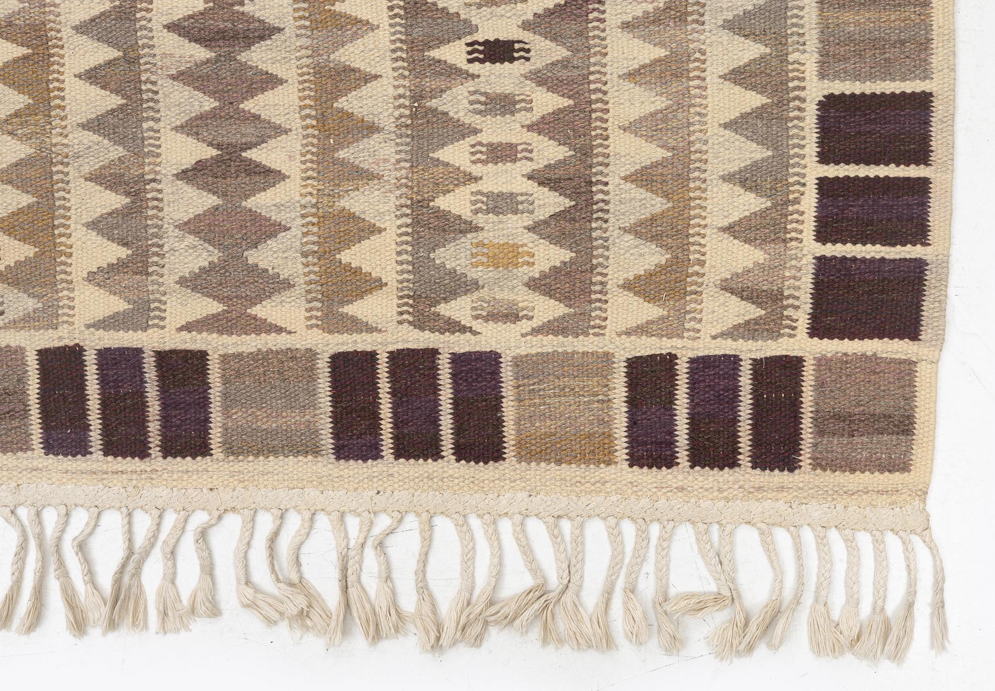 Barbro Nilsson, a carpet, 'Salerno grå', ('Kristianstad'), flat weave, c. 259 x 189 cm, signed AB MMF BN.