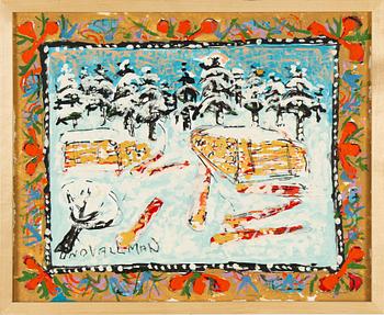 Uno Vallman, Winter Landscape with Timber Construction.