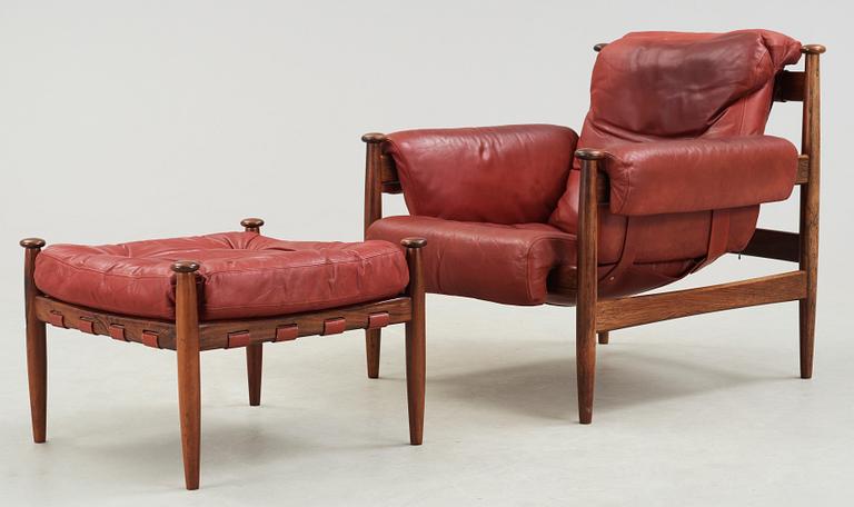 A Scandinavian palisander armchair and ottoman, IRE, Skillingaryd, Sweden 1970's.