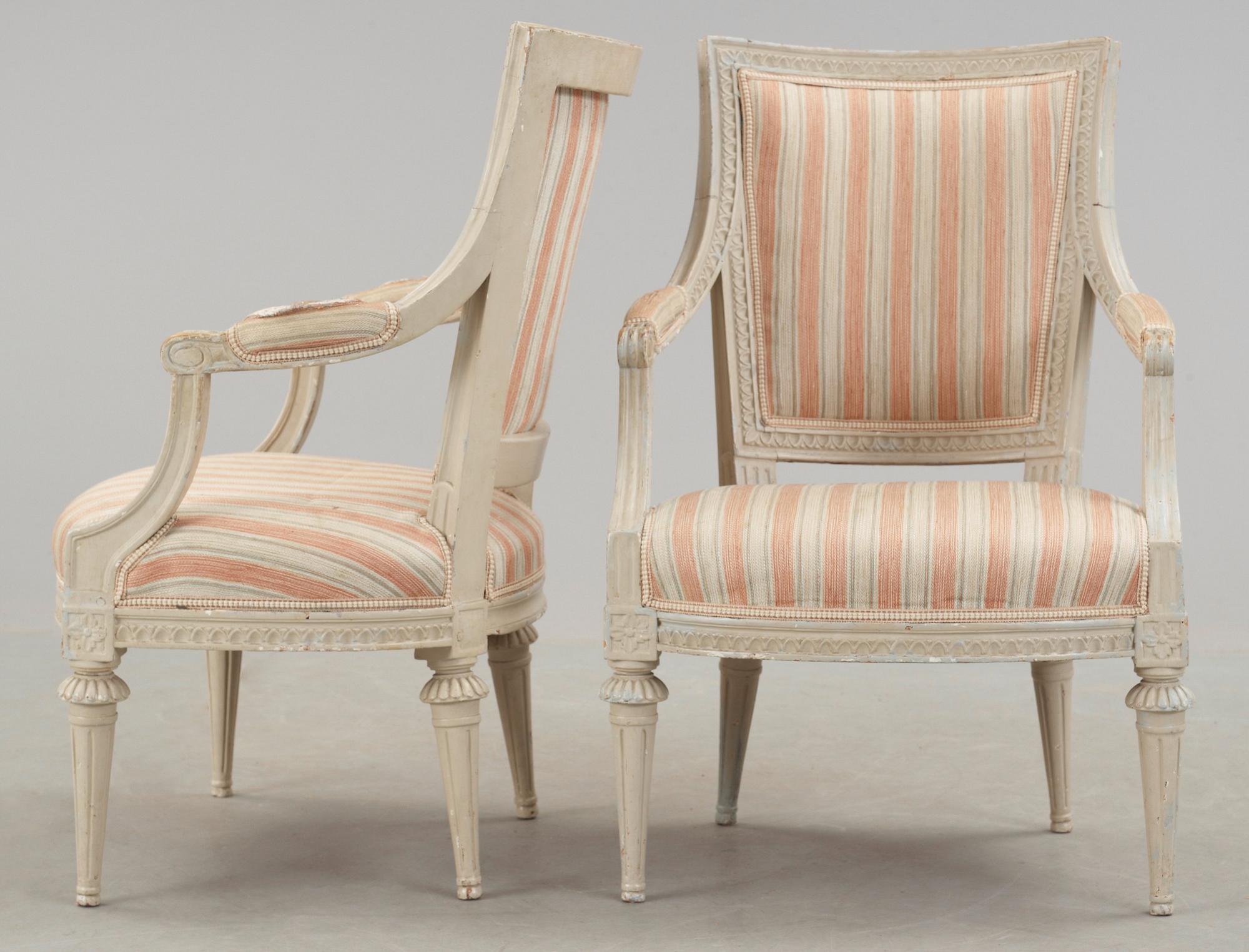 A pair of Gustavian armchairs by M. Lundberg, master 1775.