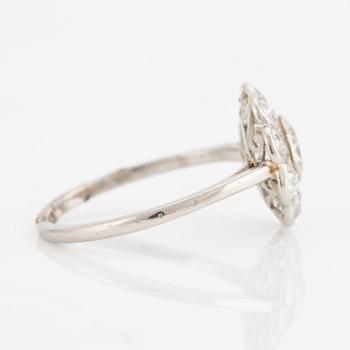 Ring, cushion-cut model, set with old-cut diamonds.