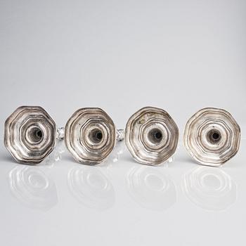 Four German early 18th century silver candlesticks, Stuttgart.